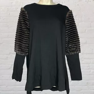 Capote Faux Fur Sleeve Tunic Women's Medium Black Texture Mixed Media Luxury M - Picture 1 of 6