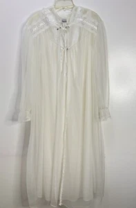 Vintage 70er Jahre Vanity Fair Nachtkleid Robe weiß Satin Spitze Nylon durchsichtig 2 Stück Gr. XL - Bild 1 von 12