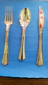 (180 UNITS)REFLECTIONS HEAVY PLASTIC CUTLERY COMBO 60 FORKS, 60 KNIFE, 60 SPOONS - Picture 1 of 1