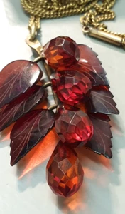 Antike Kette Golddoublee um 1900 mit großem Bernstein Anhänger Cherry Amber - Bild 1 von 10