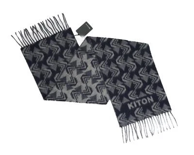 Kiton Napoli $1050 новый с Ярлыками серый темно-синий 100% кашемир бахрома шарф 72 «X 12» - Изображение 1 из 4