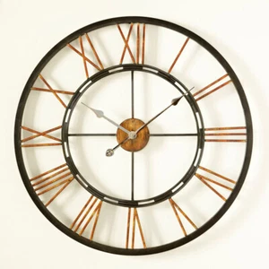 LARGE OUTDOOR GARDEN HOME WALL CLOCK BIG ROMAN NUMERALS SKELETON OPEN FACE METAL - Picture 1 of 41