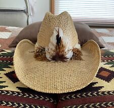 VINTAGE “FEATHERED STRAW” COWBOY HAT, WESTERN STYLE, TIGHT WEAVE, 7 1/8”, MINT!