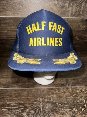 Vintage Half Fast Airlines Hat Cap Snap Back Blue Scrambled Eggs Wear Guard - Image 1 of 4