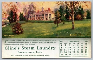Advertising Postcard Dec 1912 Calendar Clines Steam Laundry Shenandoah Iowa L5 - Picture 1 of 2
