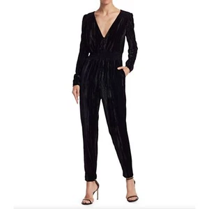 $395 NWT ML Monique Lhuillier Anthropologie Velvet Jumpsuit Sz 0 / XS Black - Picture 1 of 15
