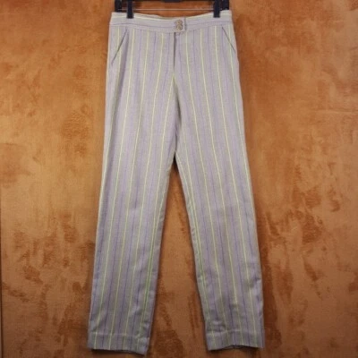 Pantalones ETRO Milano Mujer Talla 40 Tostado Pierna Recta Púrpura Amarillo Rayas Pantalón Foto 1 de 4
