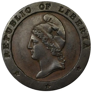 LIBERIA 1 Cent 1862/42 Copper XF 'Liberty' - Picture 1 of 2