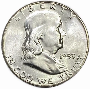 Moneda de medio dólar de plata Franklin 1953-S 50c brillante sin circular - Imagen 1 de 3