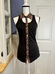 NWT Women's Poof Black Button Front Tank Leopard Collar Size S - Picture 1 of 4