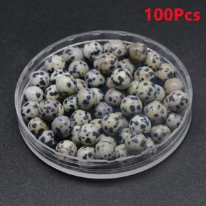 100Pcs 8mm Natural Dalmation Jasper Half Drilled Hole Ball Loose Beads HT1031 - Picture 1 of 4