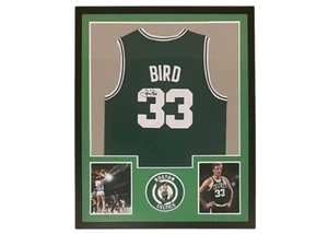 Larry Bird Signed Boston Celtics Framed 35”x42 Jersey JSA - Picture 1 of 2