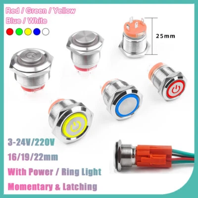 25mm Short Type Metal Push Button With Light Momentary & Latching φ16/19/22mm - Image 1 of 4