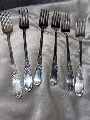 Набор из 6 вилок для столовых приборов Wm Rogers IS Burgundy Champaigne 1934 VGVC - Изображение 1 из 4