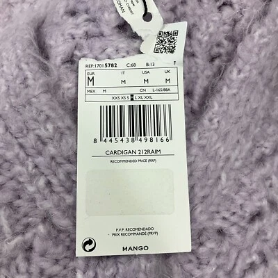 Cárdigan Mango Mujer Suéter Púrpura Tejido Abierto Botón Delantero Mangas Largas Talla M Foto 1 de 4