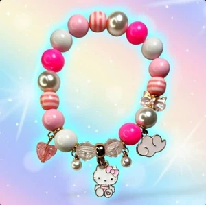 Hello Kitty Bubblegum, Beaded Bracelet Charm Bracelet 8" - Picture 1 of 3