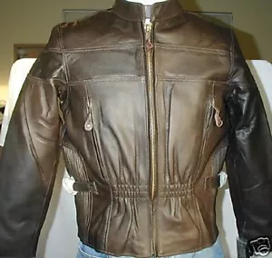 Chaqueta de moto de cuero Napa premium marrón para mujer talla; cierre XL - Imagen 1 de 8