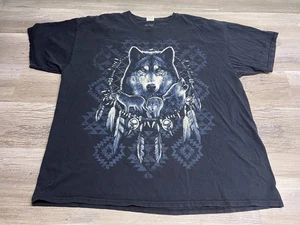 Vintage Y2K Wolf Dream Catcher Native American Art T-Shirt Black Mens Size 2XL - Picture 1 of 6