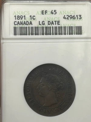 EF45 1891 Canada Large cent LARGE DATE 1C OH ANACS SOAPBOX - Image 1 of 3