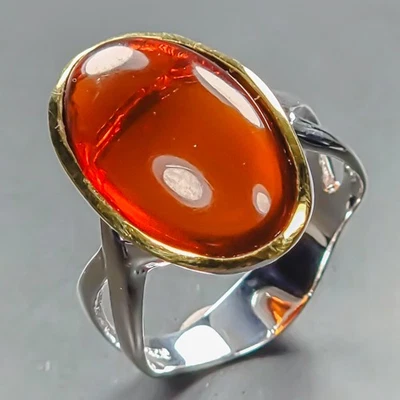 Anillo ámbar natural de 7 quilates de plata de ley 925 talla 8/R445132 Foto 1 de 4