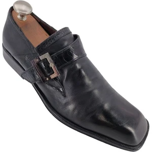 Cesare Paciotti Herren 12 Italien Schwarz Leder Alligator Mönch Halbschuhe Elegant Schuhe - Bild 1 von 12