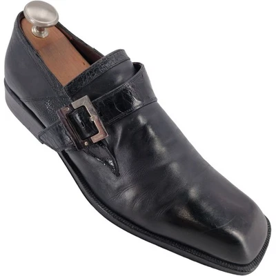 Cesare Paciotti Hombres 12 Italia Cuero Negro Caimán Monje Mocasines Zapatos de Vestir Foto 1 de 4