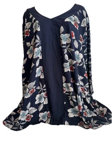 Top tunica Ulla Popken donna taglie forti 32/33 (4X) scollo a V manica lunga floreale blu - Foto 1 di 7