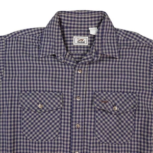 VTG Duxbak Flannel Shirt Men Large Blue Tan Gingham Check USA Workwear Cabincore - Picture 1 of 10