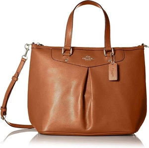 Coach Bag Tote F34680 Brown Saddle Double Handles Shoulder Crossgrain Pleated - Picture 1 of 4