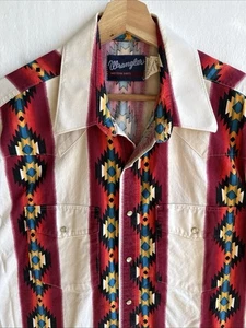 VTG Wrangler Men’s Pearl Snap Aztec Print Short Sleeve Western Shirts Size XL - Picture 1 of 6