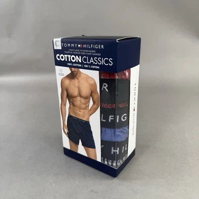 4-Pack Tommy Hilfiger Woven Boxers Small Men Blue Black Cotton Classics New #11 - Image 1 of 4