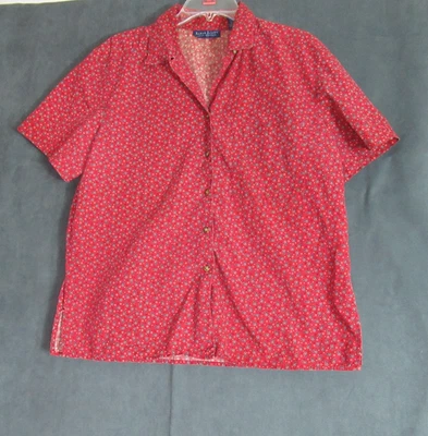 Vintage Karen Scott Top Womens L Red Paisley Short Sleeve Button Shirt Country - Image 1 of 4