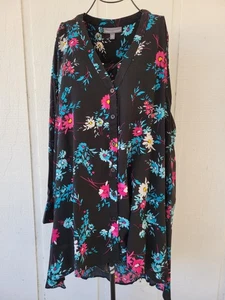 Jessica London 24W Tunika Top Chiffon Blumen Übergröße 1X schwarz Blumen Whimsigoth - Bild 1 von 11