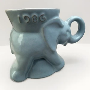 Frankoma Pottery Elephant Mug 1986 GOP Collector Series Light Blue Vintage - Picture 1 of 8