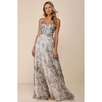 NUEVO Maxi Vestido Lulus Most Beautiful Día Marfil Estampado Floral Multi Organza Grande Foto 1 de 4