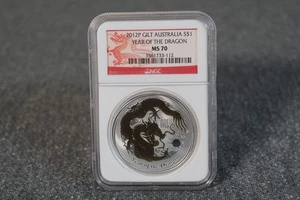 2012-P Australia $1 Silver Year Of The Dragon Gilt NGC MS-70 - Picture 1 of 5