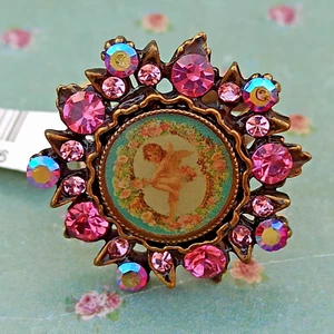 Michal Negrin Ring Angel Blue Retro Pink Aurora Borealis Crystals Gift Statement - Picture 1 of 14
