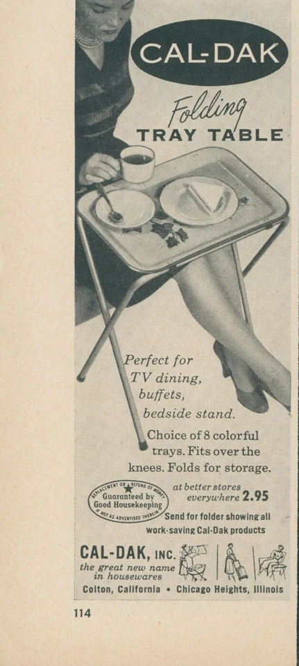 Bandeja plegable Cal Dak 1953 mesa sobre rodillas fácil tienda anuncio impreso vintage BH2 Foto 1 de 1