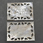 Antique PAIR CHINESE MOTHER OF PEARL GAME TOKEN CHIPS w/ Figures Qing Period