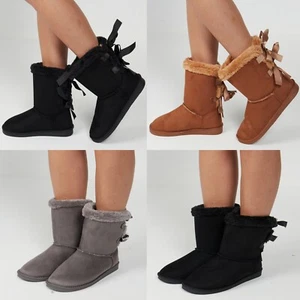 Kids Girls Snugg Boots Child Fur Lined Warm Snow Thermal Winter Flat Ankle Shoes - Picture 1 of 14