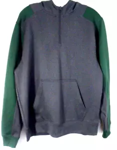 Sport-Tek Fleece 1/4 Zip Hooded Gray Heather & Forest Green Sweatshirt L New - Picture 1 of 9