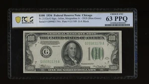 DBR 1934 $100 DGS FRN Chicago Fr. 2152-Gdgs PCGS-B 63 PPQ Serial G09983179A - Picture 1 of 2