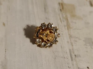 Vintage BPOE small Clock With Stones Deer Head Gold Tone Enamel Lapel Pin GE - Picture 1 of 2