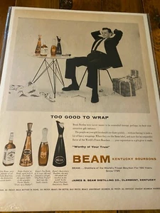 Anuncio vintage de bourbon de Kentucky Beam 1955 demasiado bueno para envolver - Imagen 1 de 1