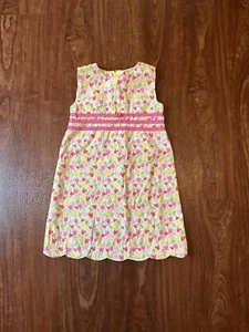 Lilly Pulitzer Pink Tip Toe Tulip Print Scalloped Sleeveless Shift Dress Girls 4 - Picture 1 of 7