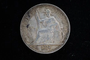 Raro Piastre De Commerce in Argento 1924 Indocina Francese in Ottime Condizioni! - Foto 1 di 2