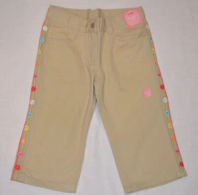 Gymboree SPRING RAINBOW Khaki Capris Pants Embr Flower Adj Waist NWT 5 6 7 - Image 1 of 4