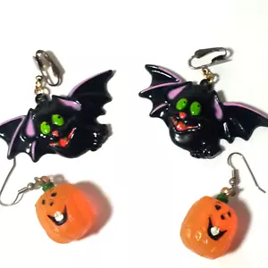 Pendientes de joyería de Halloween par de calabazas y murciélagos colgantes perforados ropa de vacaciones - Imagen 1 de 7