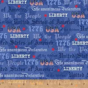 Patriotic Text, Blue, Celebrate America, Fabric, We the People, Windham, 52590-2 - Picture 1 of 1