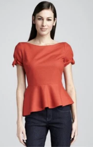 Nordstrom ELIE TAHARI Gabby Peplum Top Blouse Burnt Orange Pumpkin Spice Sz XS - Picture 1 of 11